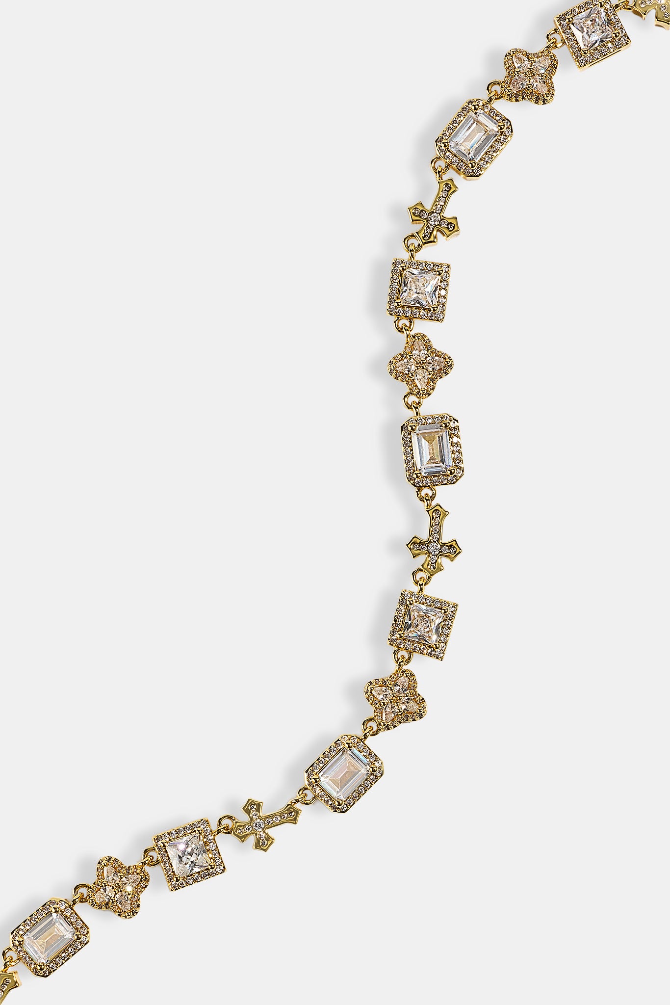 Clear Motif & Cross Gemstone Chain - 8mm - Gold