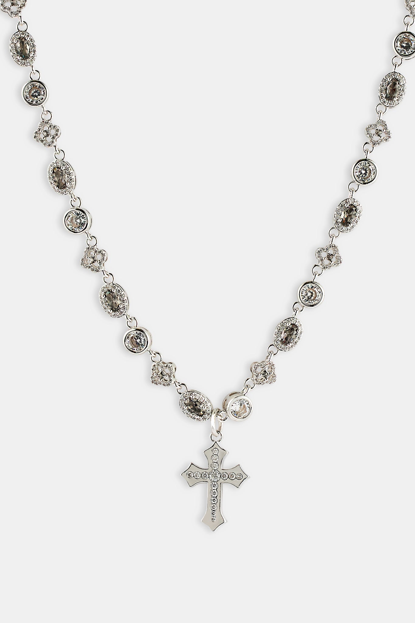 Eisbesetzte Tropfenkreuz- und Motiv-Mehrfach-Edelsteinkette – 6 mm