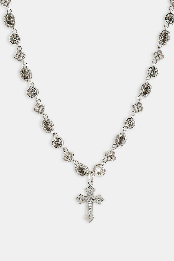 Eisbesetzte Tropfenkreuz- und Motiv-Mehrfach-Edelsteinkette – 6 mm