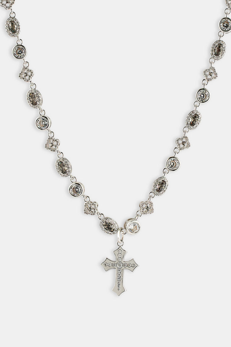 Eisbesetzte Tropfenkreuz- und Motiv-Mehrfach-Edelsteinkette – 6 mm