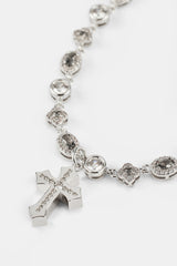 Eisbesetzte Tropfenkreuz- und Motiv-Mehrfach-Edelsteinkette – 6 mm