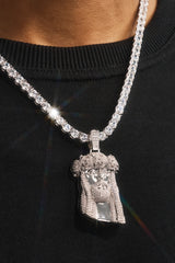 Iced Rose Portrait Pendant Tennis Necklace - 40mm - White