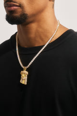 Iced Rose Portrait Pendant Tennis Necklace - 40mm - Gold