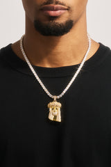 Iced Rose Portrait Pendant Tennis Necklace - 40mm - Gold