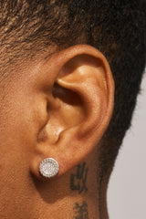 Iced Centre Cluster Cuban Stud Earrings - 8mm - White
