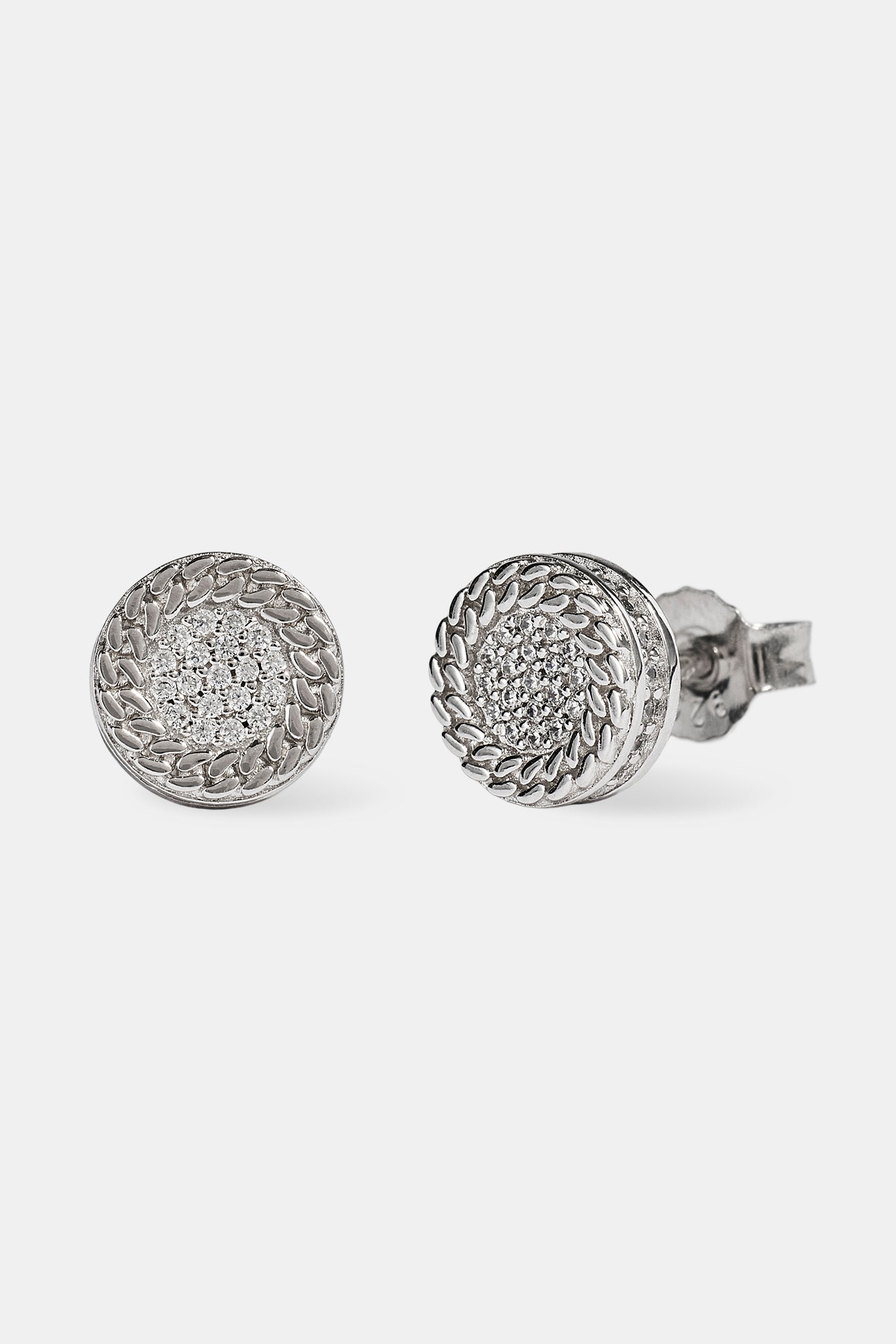 Iced Centre Cluster Cuban Stud Earrings - 8mm - White