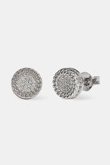 Iced Centre Cluster Cuban Stud Earrings - 8mm - White