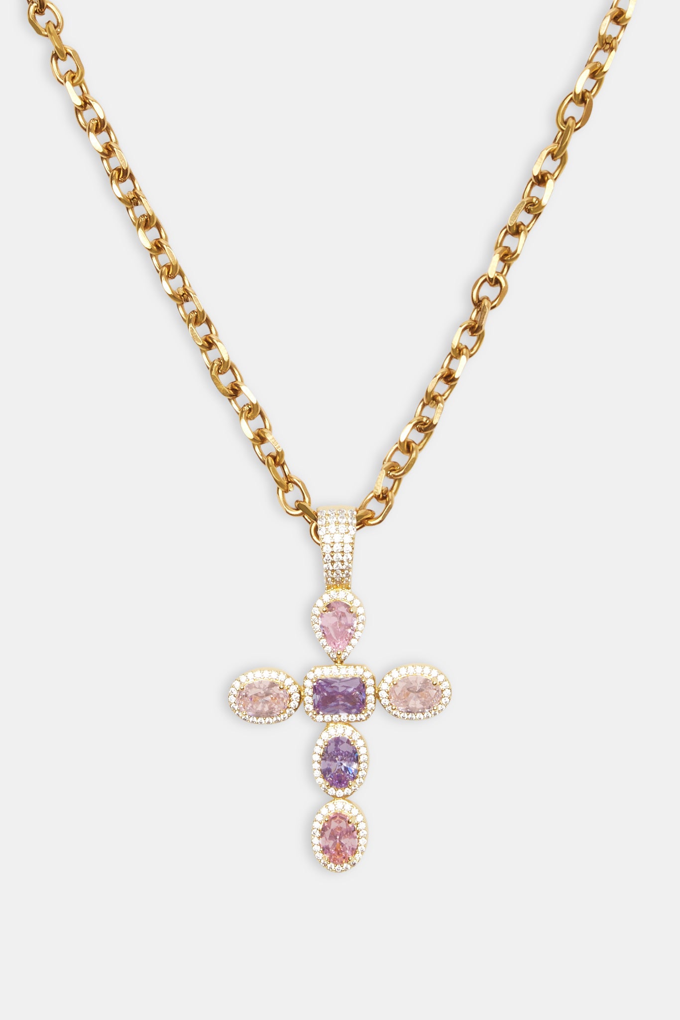 Iced Pink Cross Necklace - Gold | Womens Necklaces | Shop Pendant/Motif ...