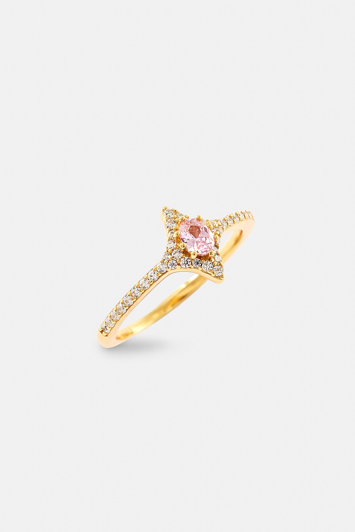 Iced Oval Pink Cz Star Ring - 10mm