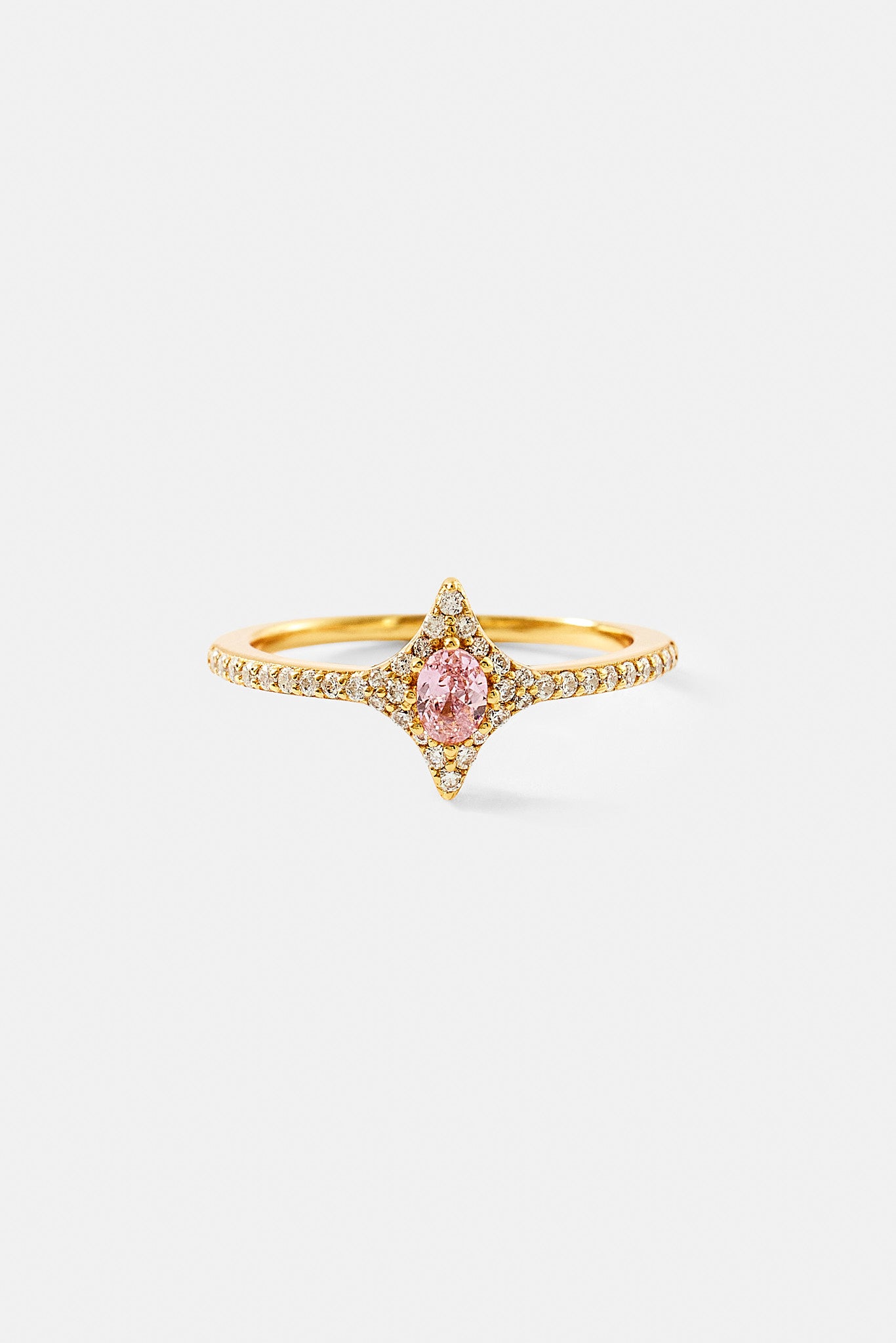 Iced Oval Pink Cz Star Ring - 10mm
