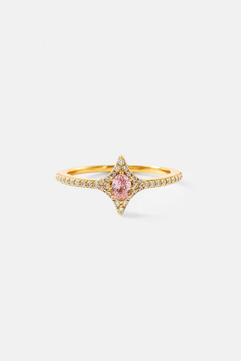 Iced Oval Pink Cz Star Ring - 10mm