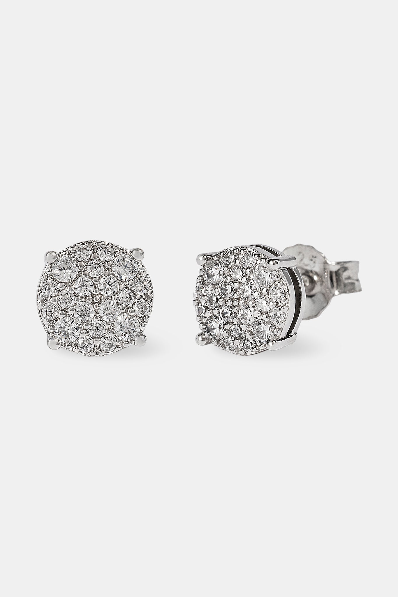 Iced Pave Round Stud Earrings - 7mm - White