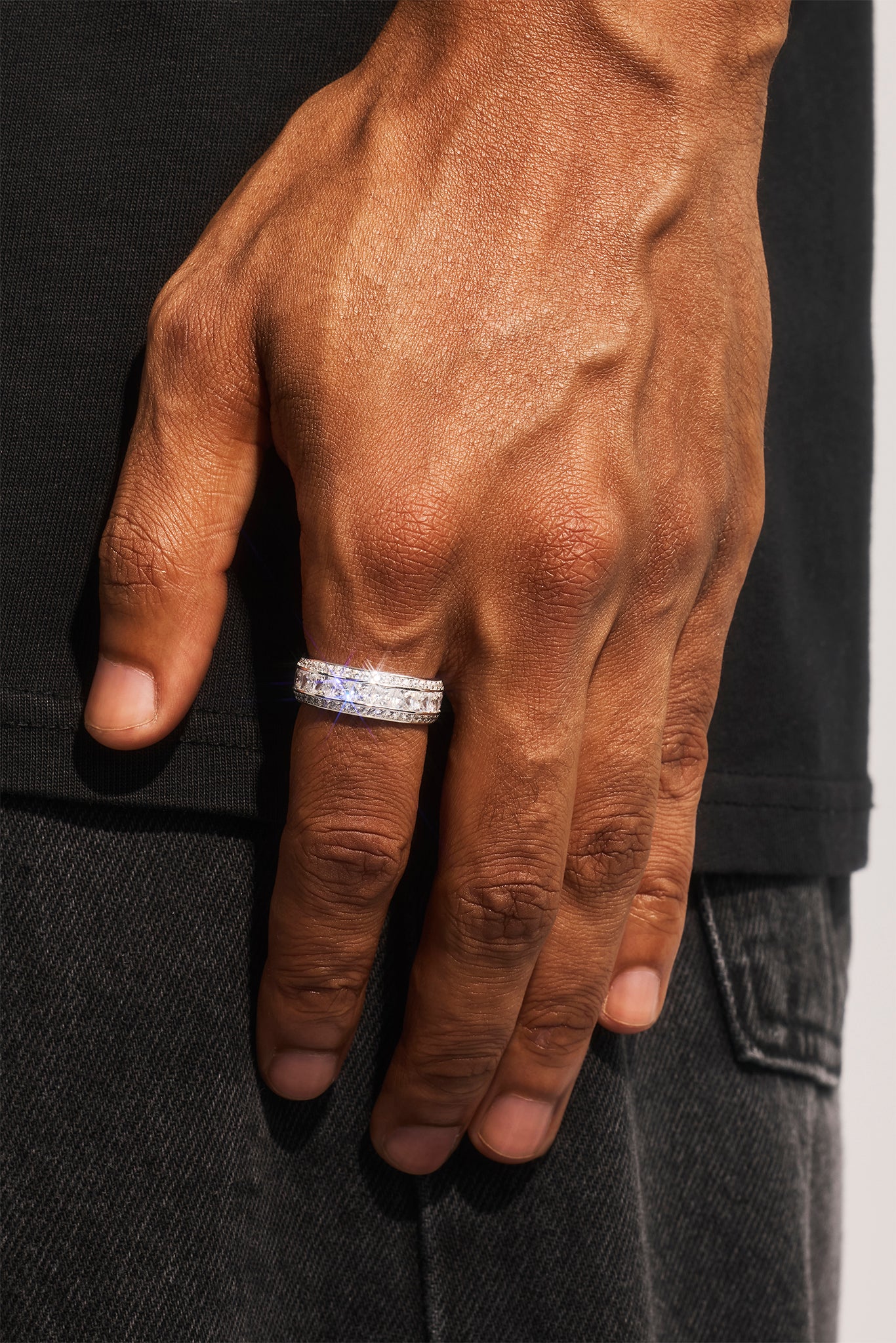 Iced Outline Square Stone Ring - 8mm - White