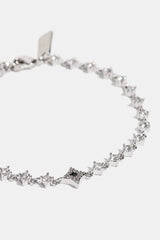 Black Enamel & CZ Stone Motif Bracelet - 6mm - White