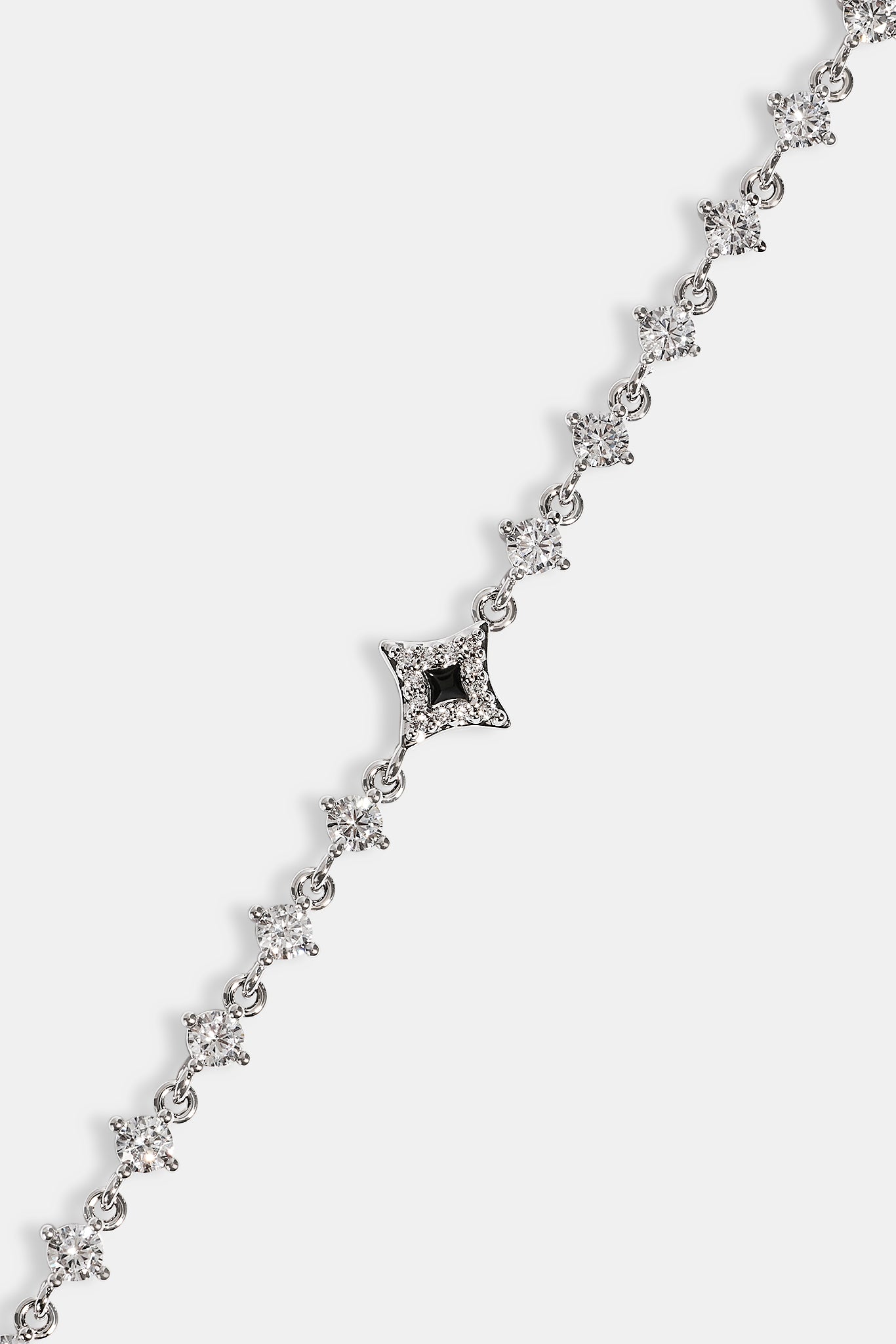 Black Enamel & CZ Stone Motif Bracelet - 6mm - White