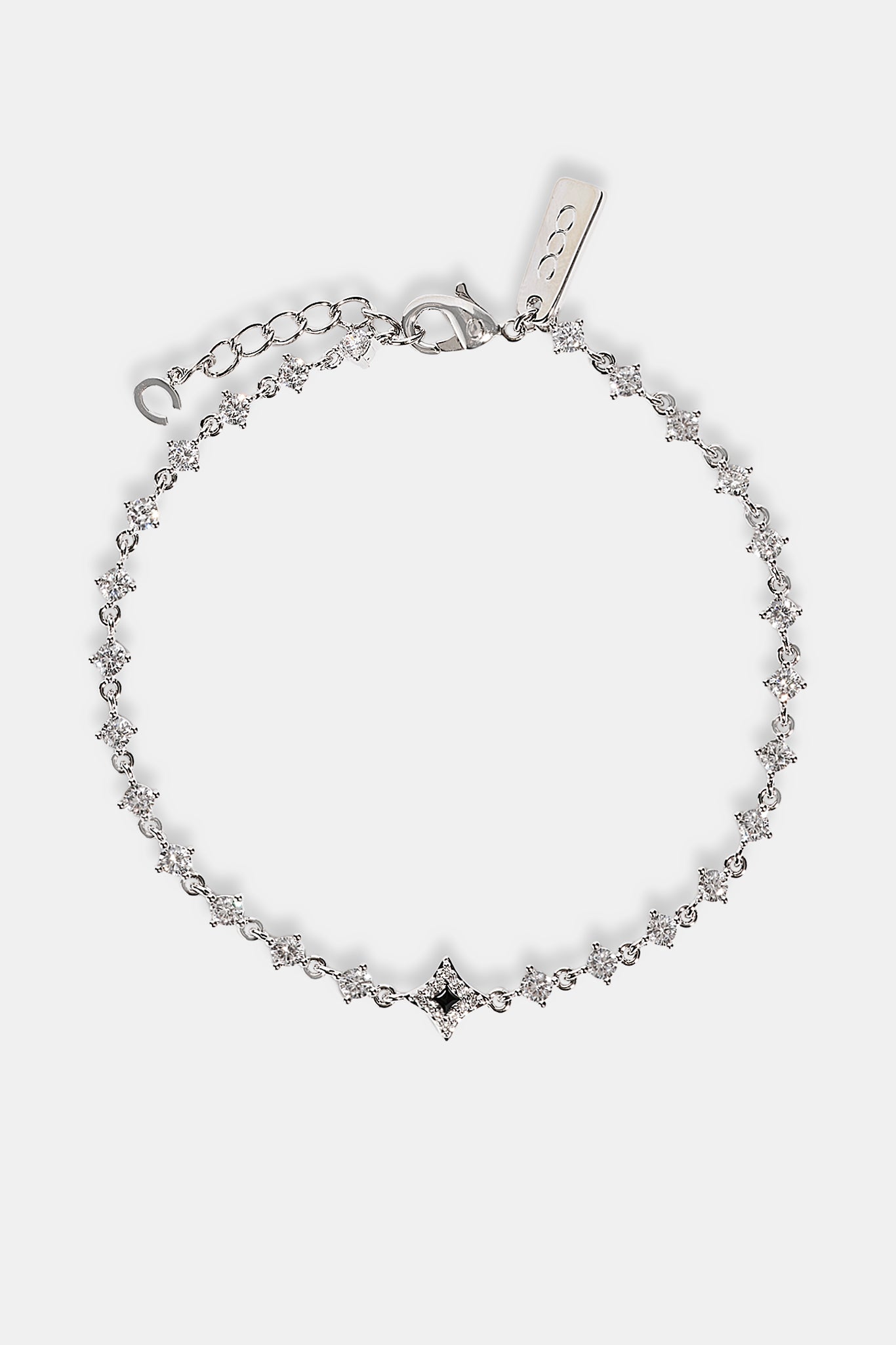 Black Enamel & CZ Stone Motif Bracelet - 6mm - White