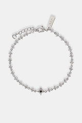Black Enamel & CZ Stone Motif Bracelet - 6mm - White