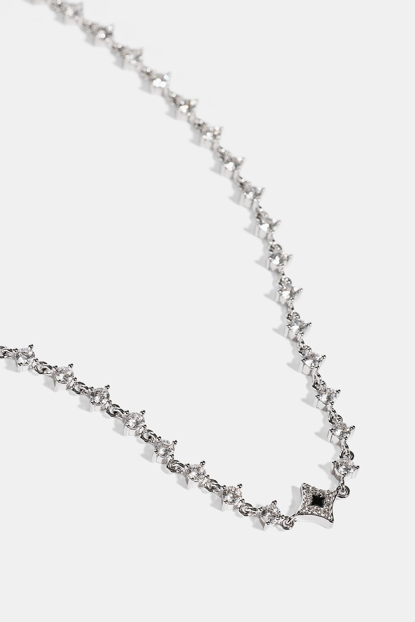 Black Enamel & CZ Stone Motif Chain - 6mm - White