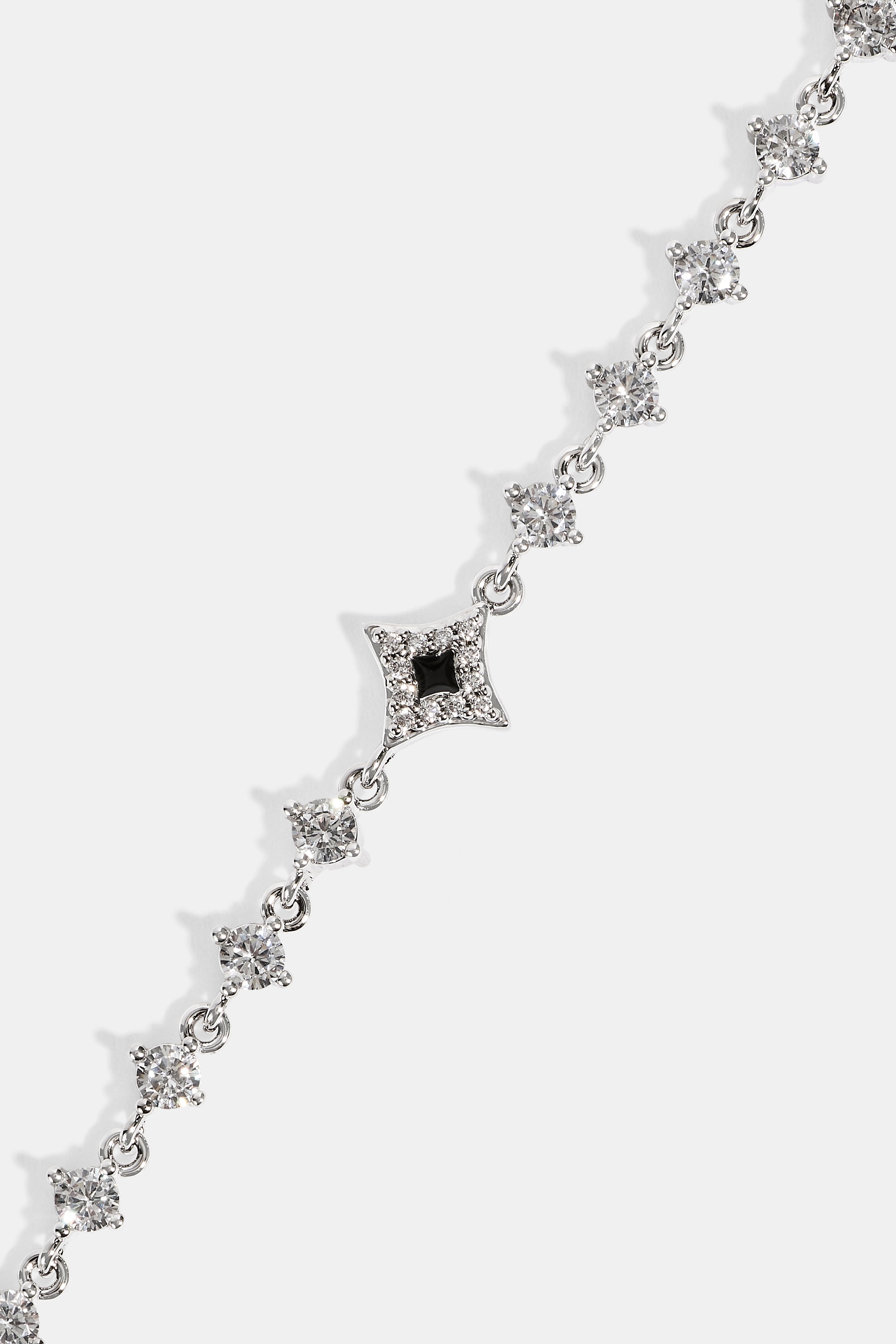 Black Enamel & CZ Stone Motif Chain - 6mm - White