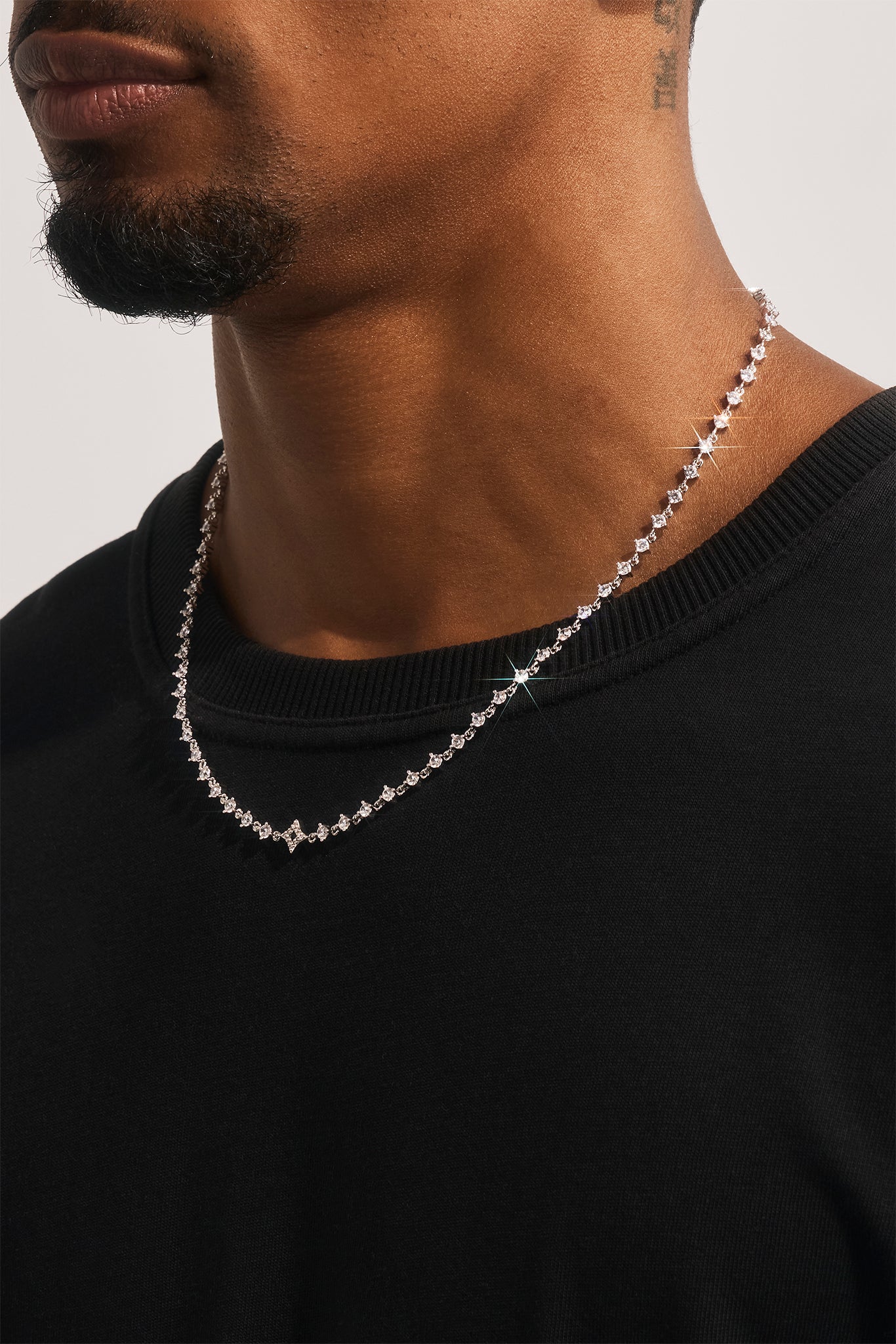 Black Enamel & CZ Stone Motif Chain - 6mm - White