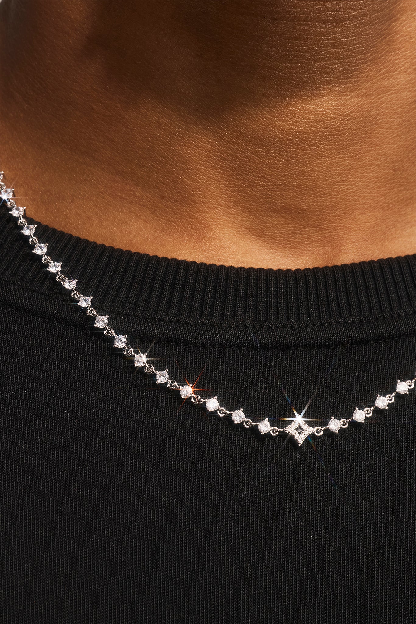 Black Enamel & CZ Stone Motif Chain - 6mm - White
