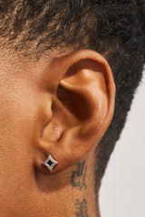 Iced Black Enamel Star Stud Earrings - 7mm - White