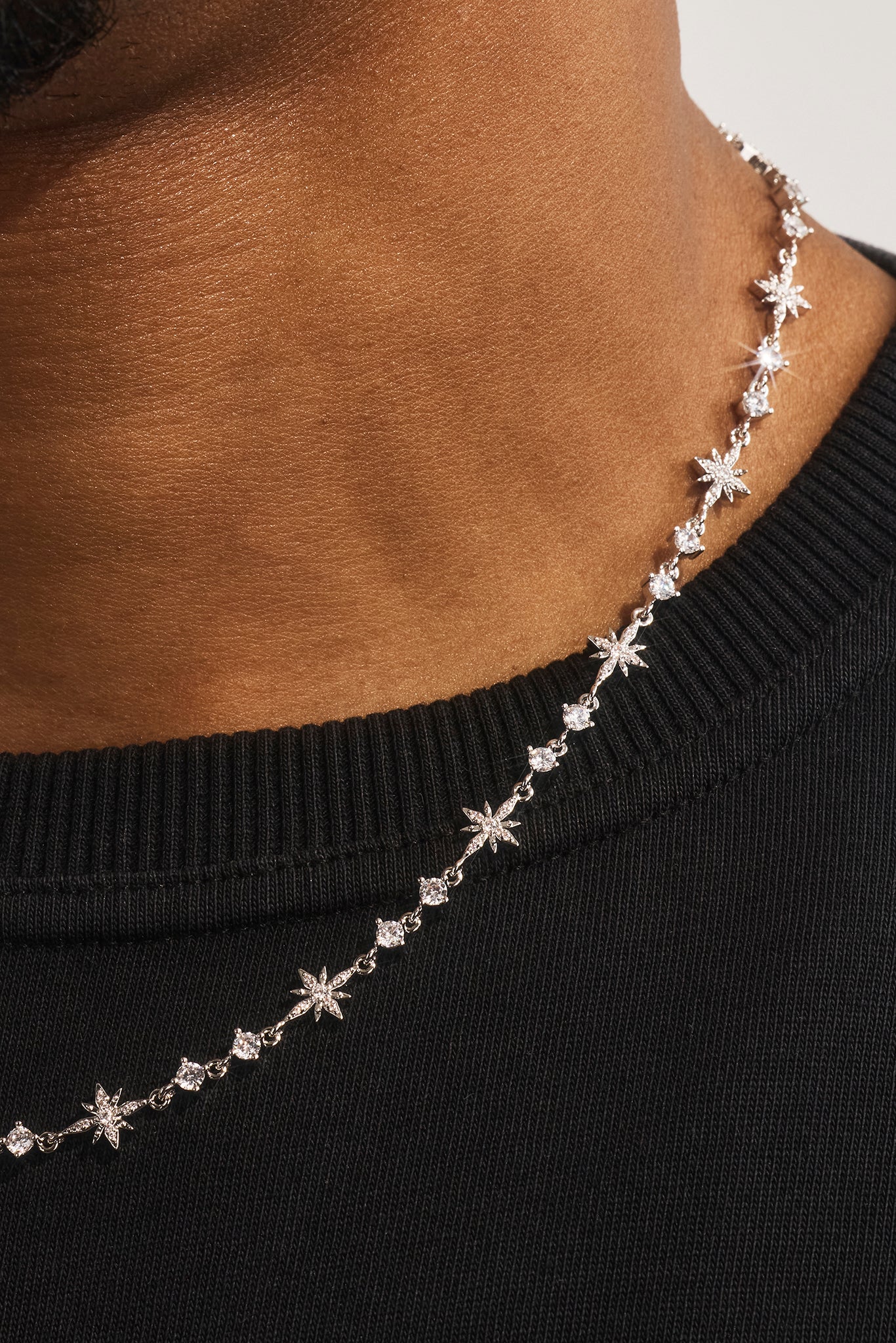 Iced Multi Star & CZ Stone Chain - 6mm - White