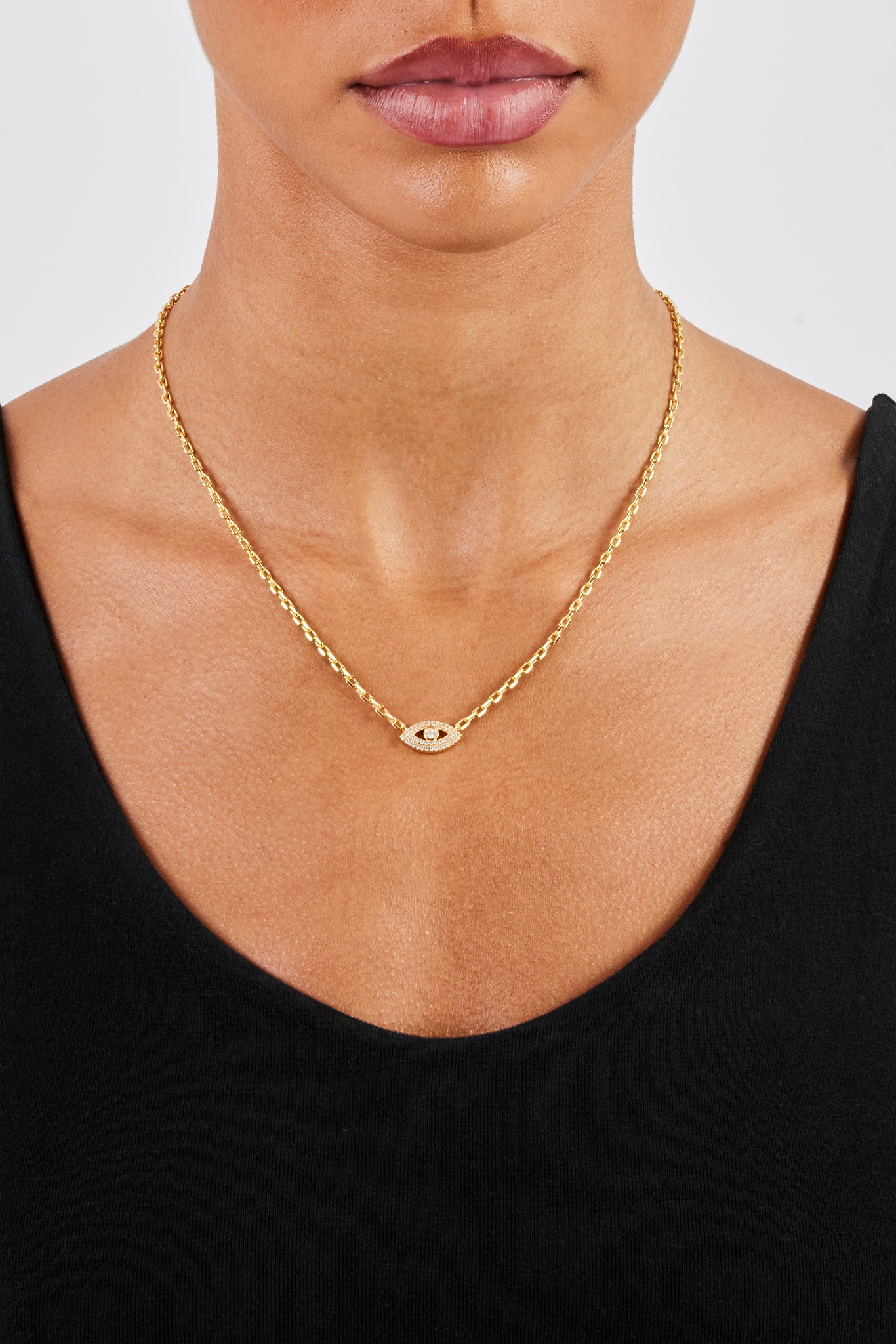 Iced Evil Eye Rolo Necklace - 8mm