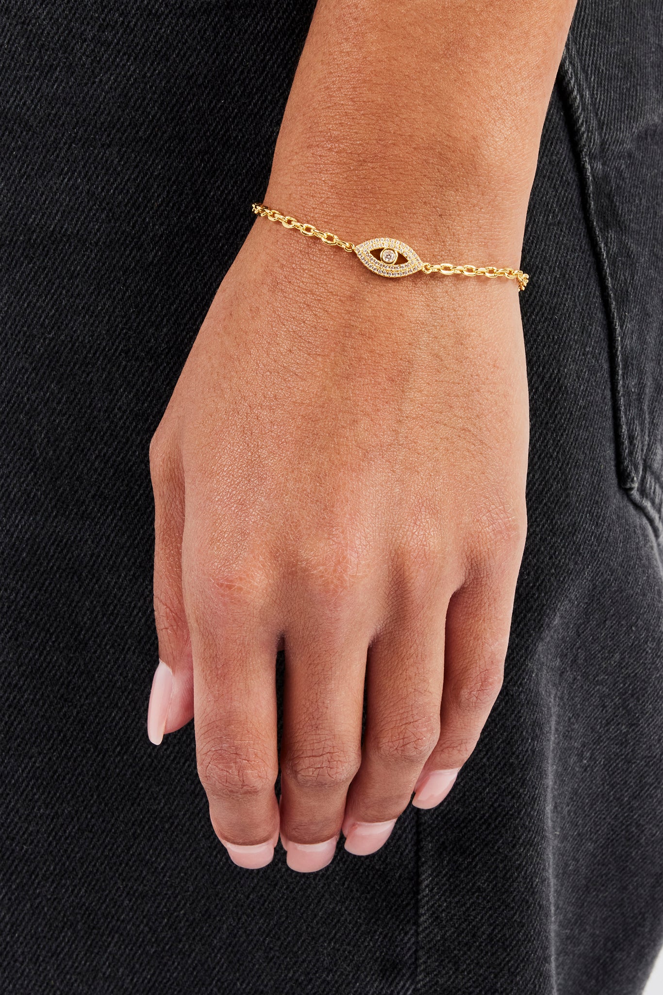 Iced Evil Eye Charm Rolo Bracelet - 8mm