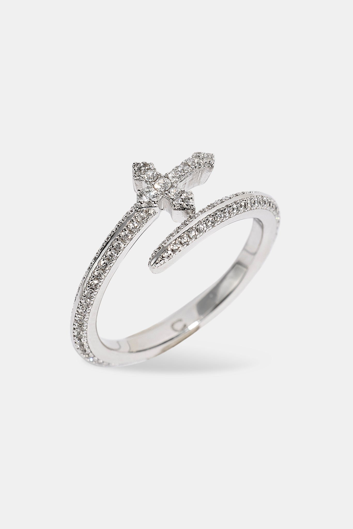 Iced Cross Wrap Ring - 10mm - White