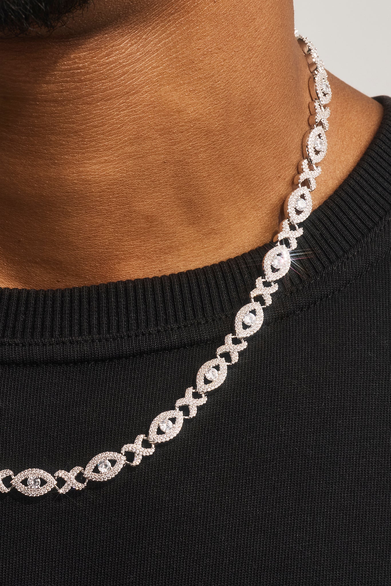 Iced Eye Infinity Link Bracelet & Chain - 8mm - White