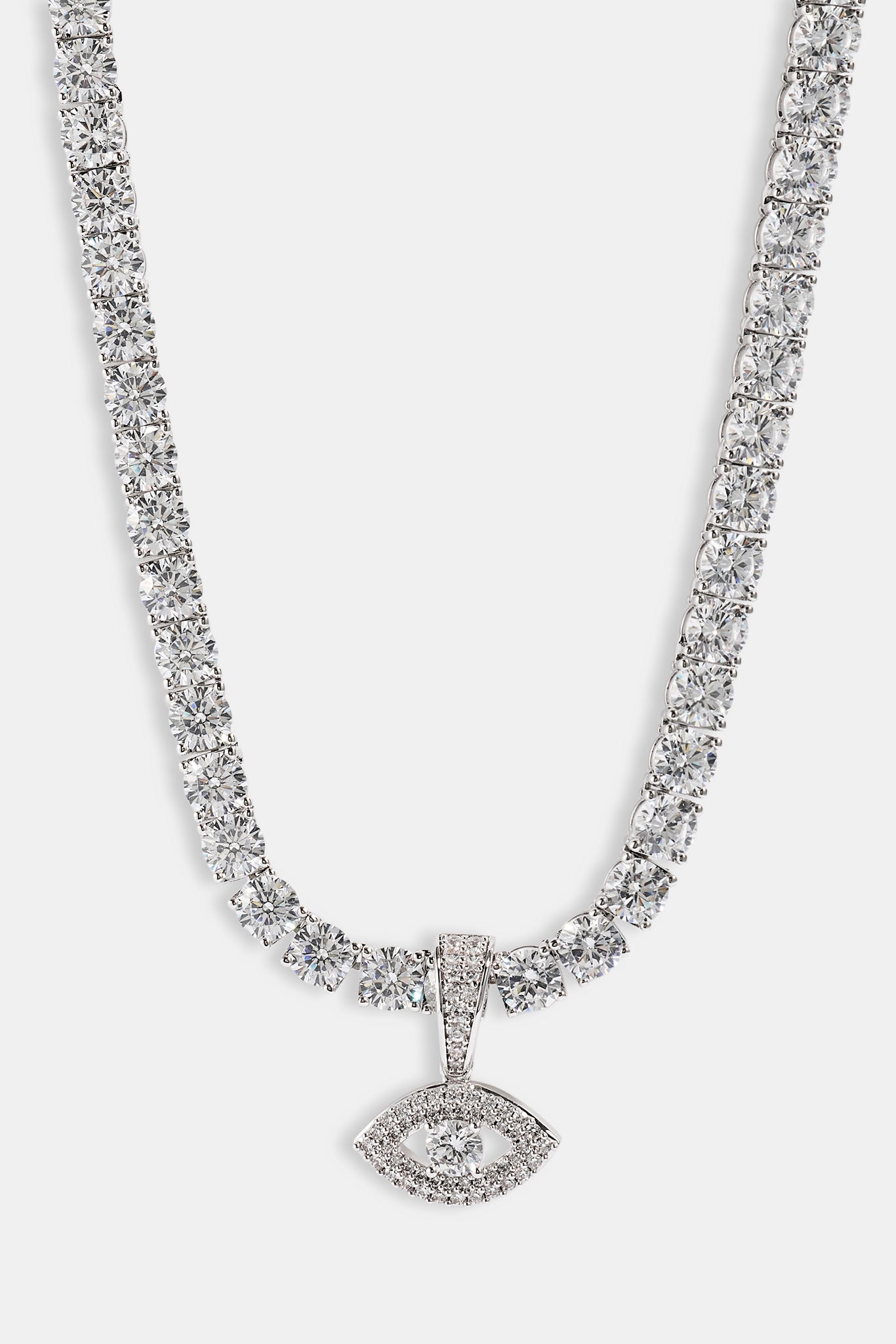Iced Eye Pendant Tennis Necklace - 10mm - White