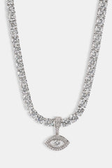 Iced Eye Pendant Tennis Necklace - 10mm - White