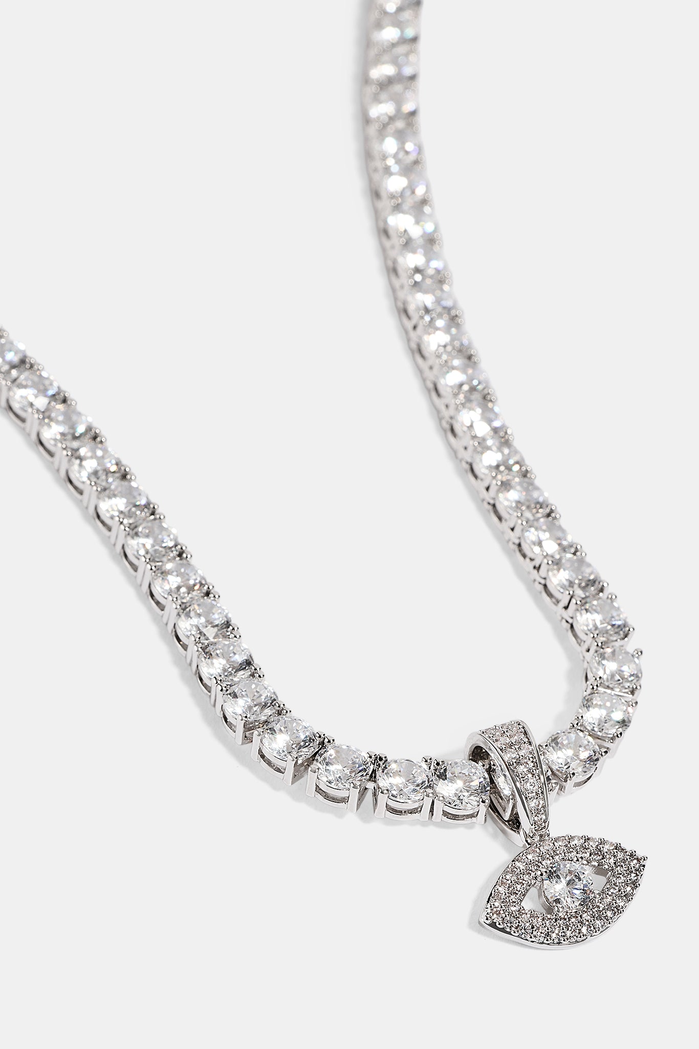 Iced Eye Pendant Tennis Necklace - 10mm - White