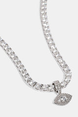 Iced Eye Pendant Tennis Necklace - 10mm - White