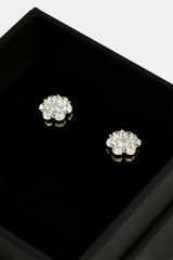 Iced Floral Stud Earrings - 8mm - White & Small Premium Gift Box