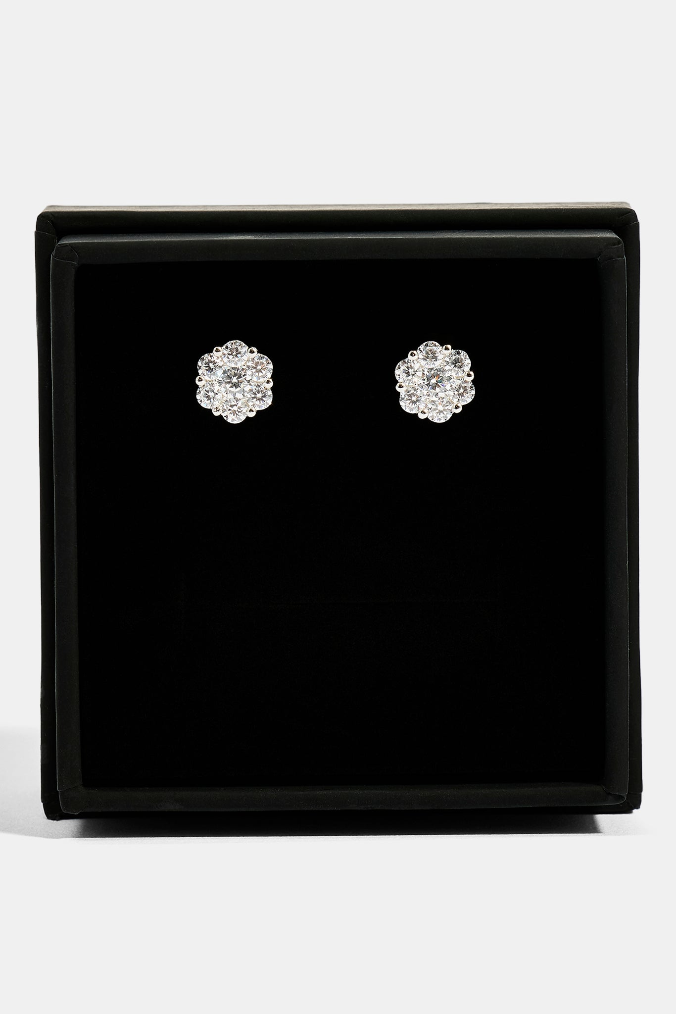 Iced Floral Stud Earrings - 8mm - White & Small Premium Gift Box