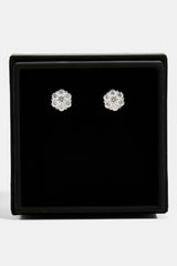 Iced Floral Stud Earrings - 8mm - White & Small Premium Gift Box