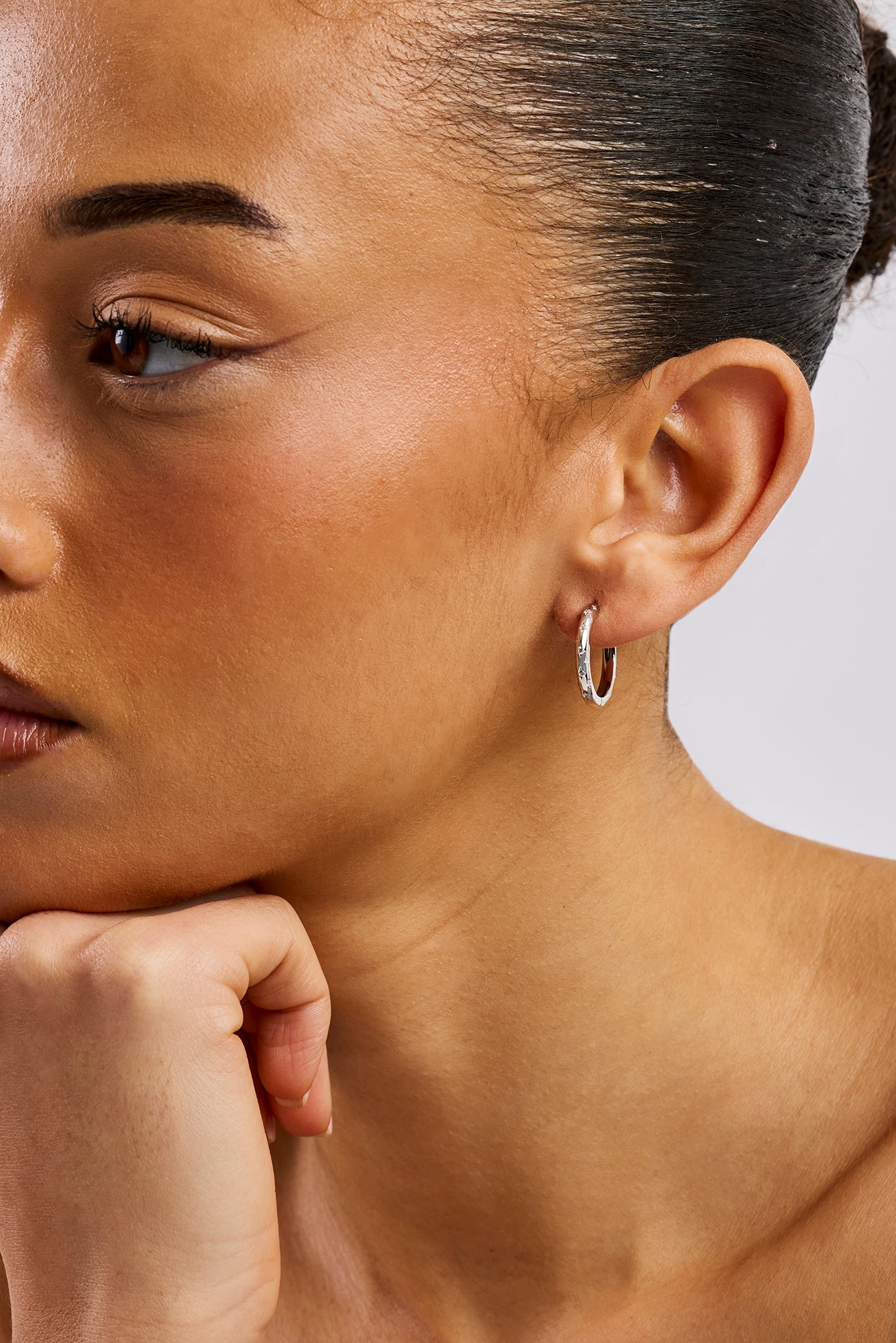 Iced Gemstone Hoop Earrings - 20mm - White