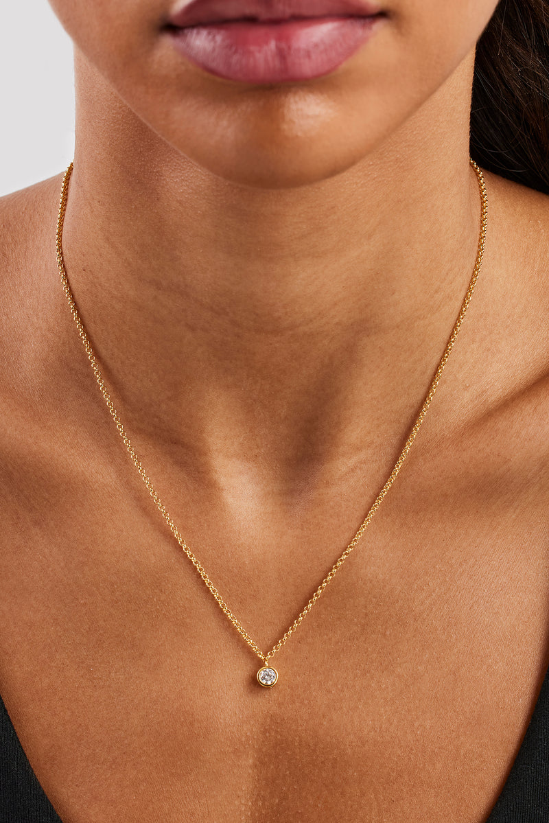 Iced Gemstone Micro Necklace - 6mm - Gold