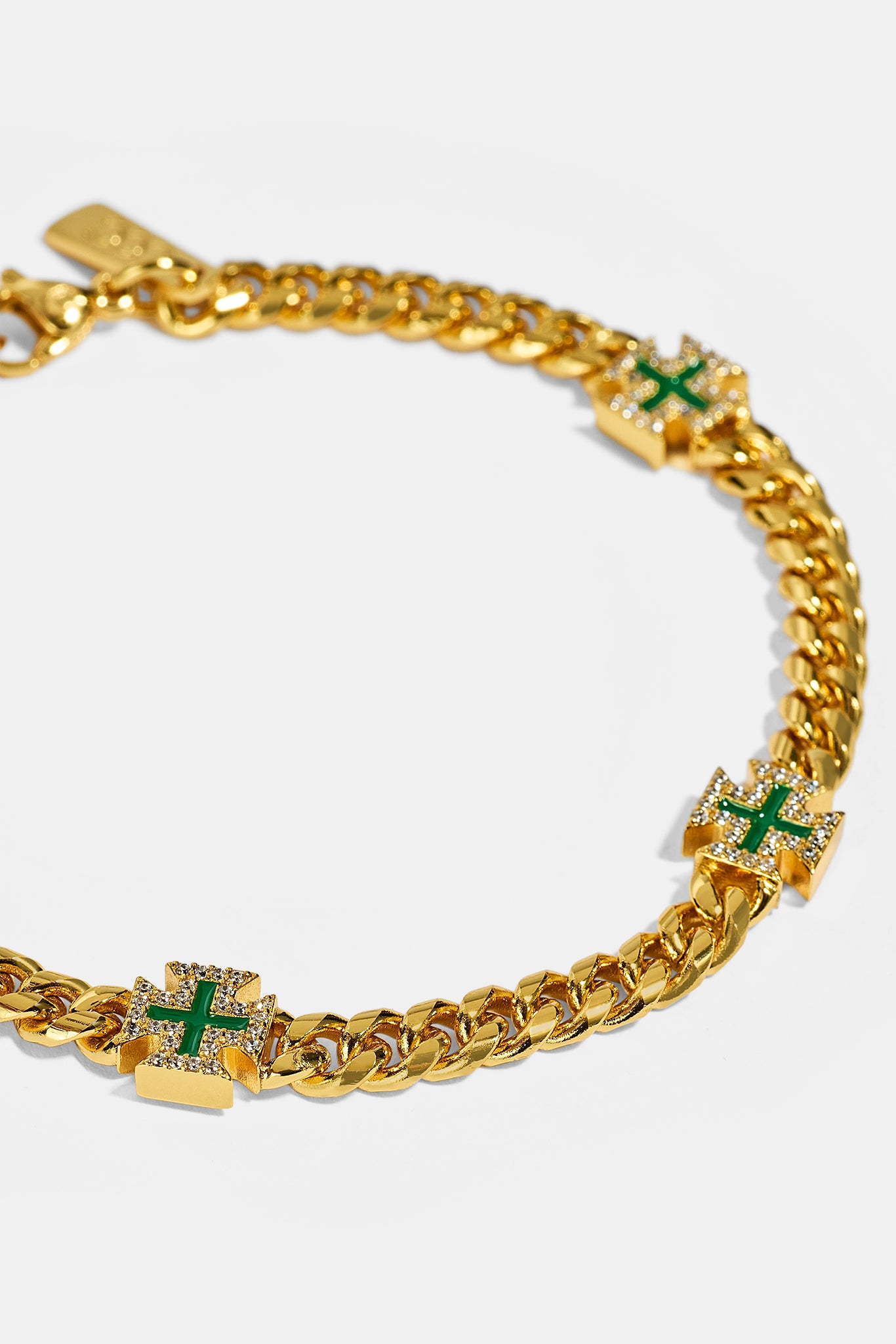 Polished & Green Iced Motif Miami Cuban Bracelet - 8mm - Gold