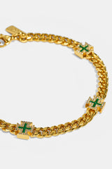 Polished & Green Iced Motif Miami Cuban Bracelet - 8mm - Gold