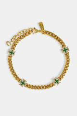 Polished & Green Iced Motif Miami Cuban Bracelet - 8mm - Gold