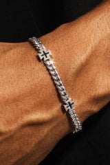 Polished & Black Iced Motif Miami Cuban Bracelet - 8mm - White