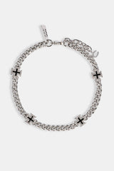 Polished & Black Iced Motif Miami Cuban Bracelet - 8mm - White