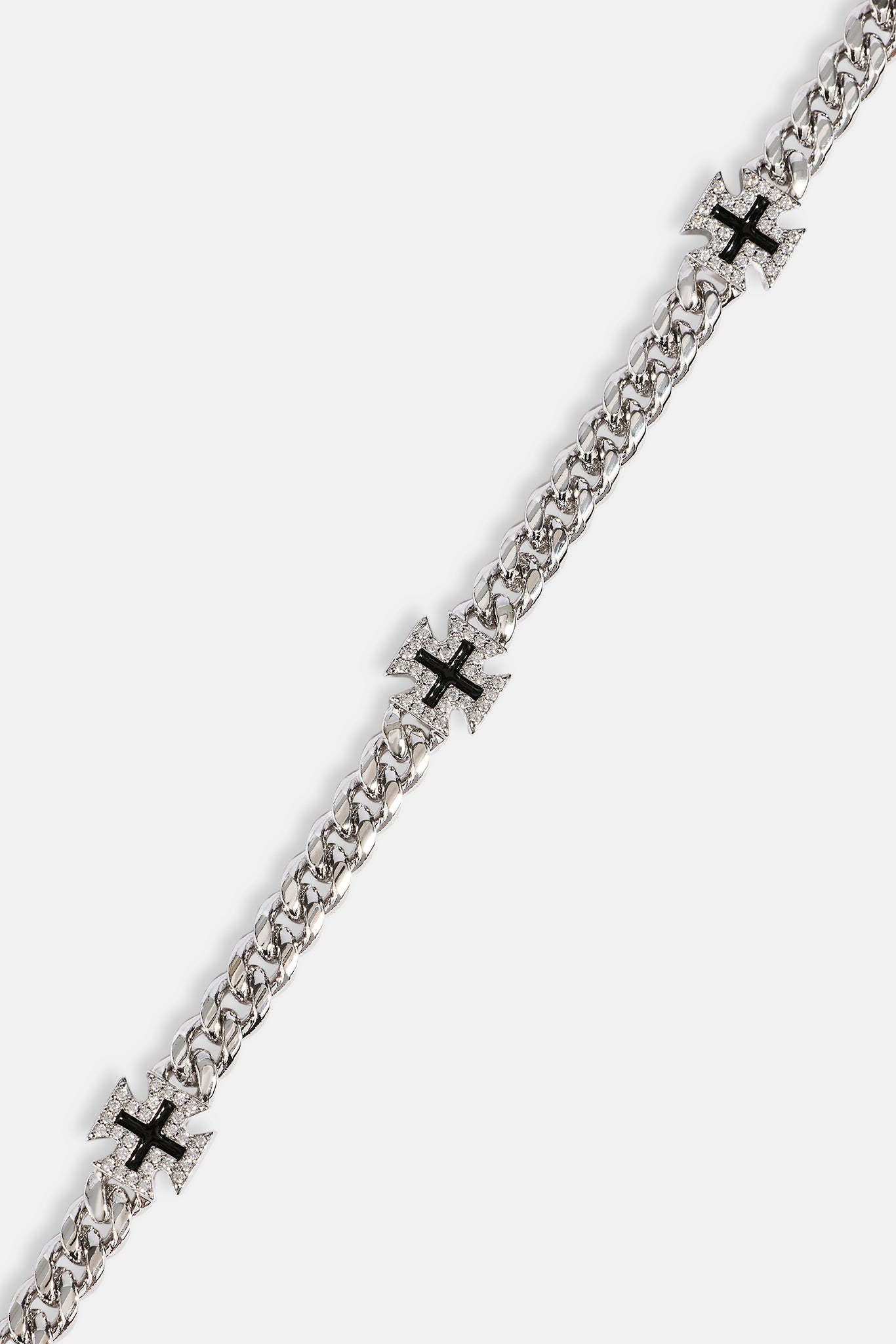 Polished & Black Iced Motif Miami Cuban Bracelet - 8mm - White