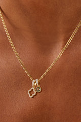 Iced Motif Outline & Green Gemstone Necklace - 10mm - Gold