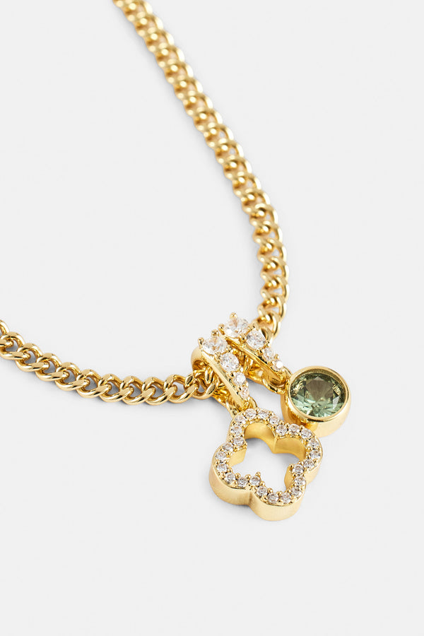 Halskette mit Eismotiv-Umriss und grünem Edelstein – 10 mm – Gold