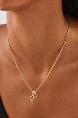 Iced Motif Outline & Green Gemstone Necklace - 10mm - Gold