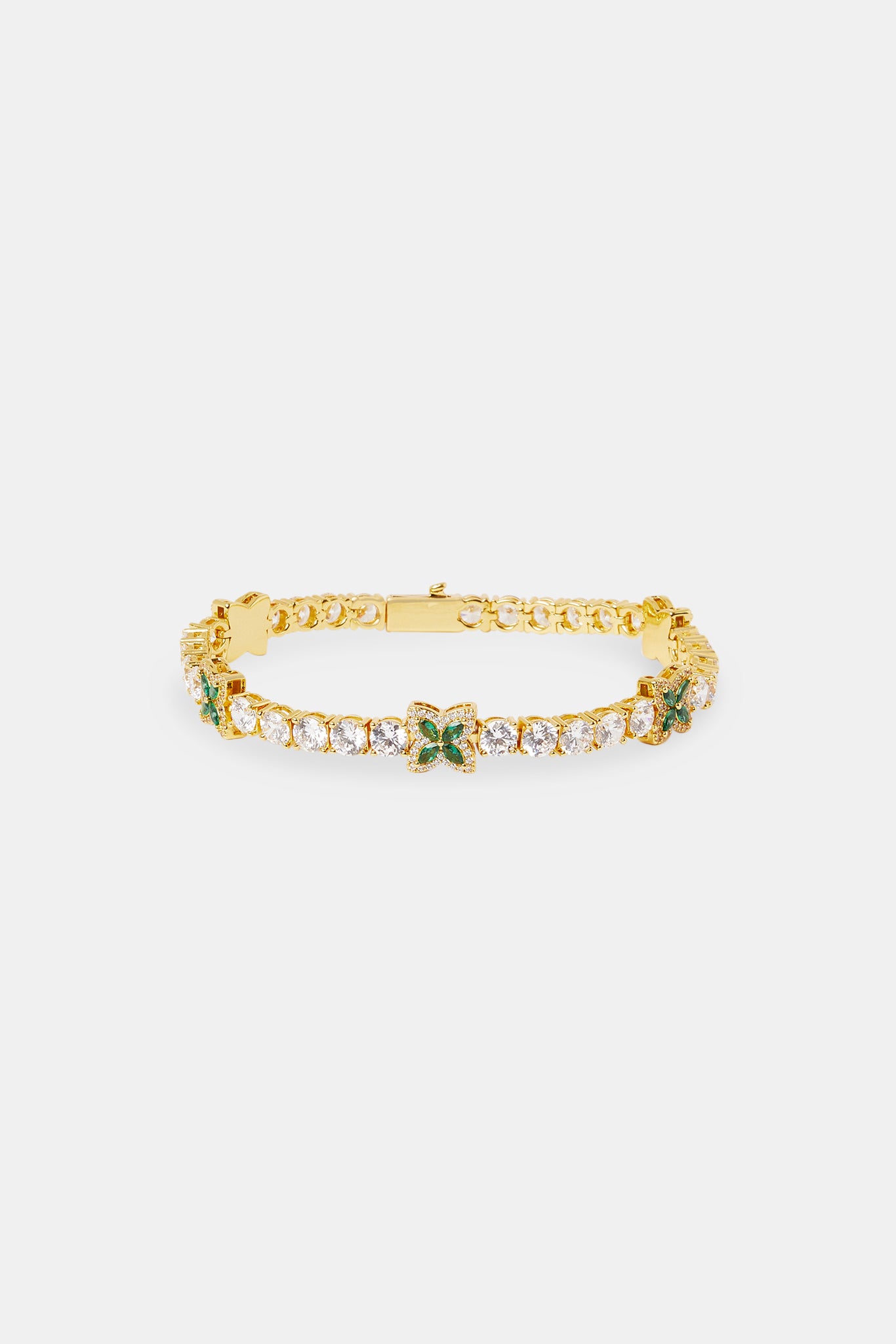 Iced Green Baguette Motif Tennis Bracelet - 5mm - Gold